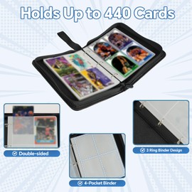 Bocenaia 4-Pocket Card Binder - 440-Pocket Trading Card Binder with 55 Removable Double-Sided Sleeves, Collectible Trading Card Albums for Sports Cards, Game Cards, Top Loader Binder - Football