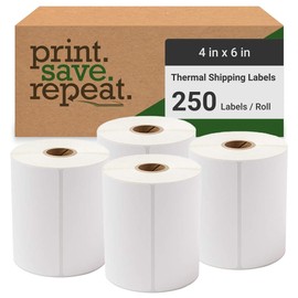 4x6 Direct Thermal Shipping Labels | 1,000 Labels | 4 Rolls of 250 | 1 inch Core | Compatible with Zebra Printers | Perforated Between Each Label