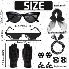 CWENDANER Pack of 6 Rockabilly Accessories Women's 50s Outfit Women's Vintage Clothing Accessories with Chiffon Scarf Polka Dot Headband Cat Eye Glasses Mosaic Glasses Unisex