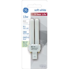 GE CFL Light Bulb, 13 Watt, DBX Bulb Type, GX23-2 Base, Soft White (1 Pack)