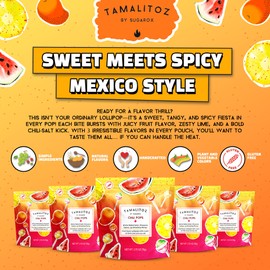 Tamalitoz Chili Pops – Spicy Mexican Lollipops with Chile, Lime & Sea Salt – Fruity Handcrafted Candy, Gluten-Free, Kosher, No Artificial Colors, 5 Bags – 2.75oz Each