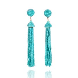 Zavana Long Tassel Earrings for Women, Turquoise Earrings for Women, Long Dangle Earrings for Women with Turquoise Blue Beads, Handmade Boho Chic Drop Earrings, Costume Jewellery for Women