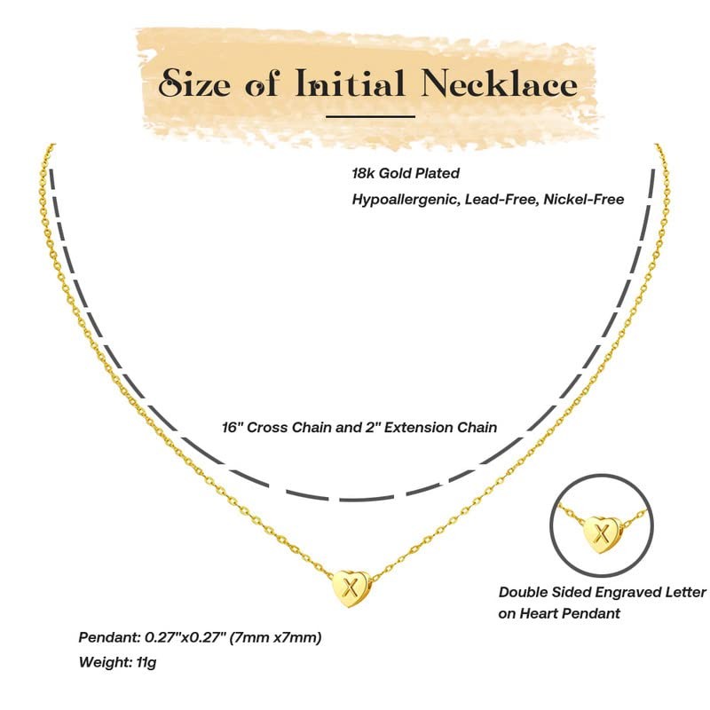 Heart Initial Necklace, Double Sided Engraved Heart Pendant Letter X