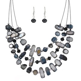 3 Layered Chunky Statement Necklace for Women Beaded Strand Necklaces with Earring Fashion Costumes Collar Necklace Jewelry Sets Gifts for Women(50-Black)