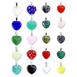 YETOOME 20 Pieces Heart Shaped Stone Pendants, Colorful Crystal Chakra Beads for DIY Necklace Jewelry Making, 2 Sizes