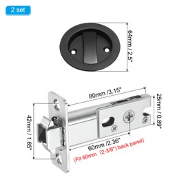 PATIKIL Round Recessed Door Lock with Color Coded Indicators, 2 Pack Pocket Door Lock 2 3/8" Backset Hardware for 1 3/8" to 2 3/16" Thickness Door for Privacy Pocket Door, Black