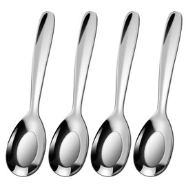 Ouliget Premium Soup Spoons,Stainless Steel Soup Spoons,Flatware Dinner Spoons,Large and Heavy Silver Asian soup spoon,Set of 4.