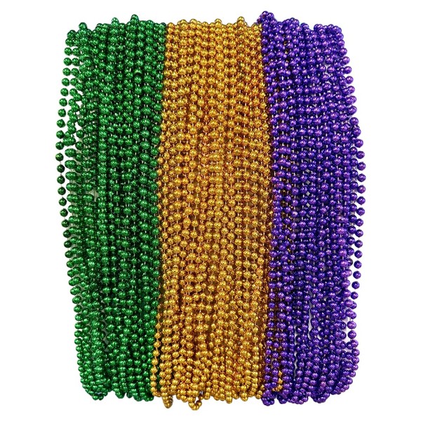 Purple Green and Gold Mardi Gras Beads 33 inch 7mm, 6 Dozen, 72 Necklaces