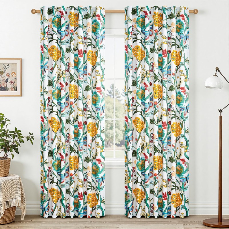 90 Inches Long Butterfly Flower Patterned Curtains Aesthetic Pretty Drapes