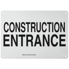 Brady 126843 Construction Site Sign, Legend "Construction Entrance", 10" Height, 14" Width, Black on White