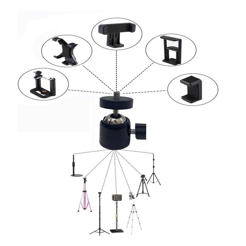Universal 1/4" Swivel Mini Ball Head Tripod Mount, 360 Degree