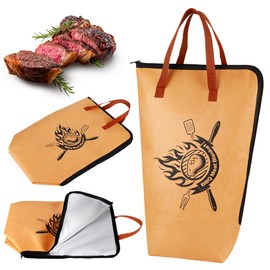 BBQ Blanket for Resting Meat,Multi Layer Insulated Meat Resting Bag for Grilling Accessories,Reuseable Smoker Meat Resting Blanket with Leak-Proof for Brisket,Turkey,Steak (21 Inch) (Yellowish-Brown)