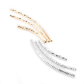 BEADNOVA 30pcs Assorted Lot Shinny Silver/ 14k Gold Plated Plated Twist Curved Long Noodle Tube Beads for Jewelry Making Findings