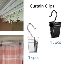 30 Pcs Curtain Clips Metal Hanging Hooks Small Clips with Hooks, Small Heavy-Duty Hook Clip Set for Curtain Photos Home Decoration Outdoor Party Display(Black and White)