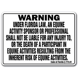 Florida Equine Sign Activity Liability Warning Statute Horse Farm Barn Stable, 10" X 14" Decal