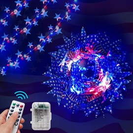 4th of July Decorations Red White and Blue String Lights Battery Operated Patriotic Flag Star Fairy Lights with Remote for Independence Day Memorial Day Patriotic Party and Outdoor Decor, 10FT 30 LEDs