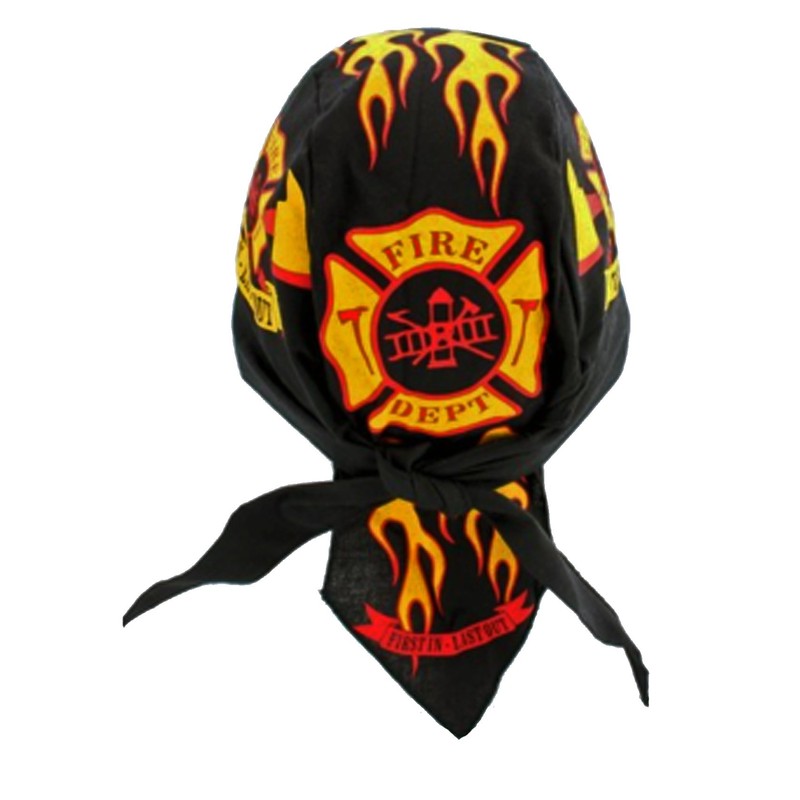 Fire Fighter Fireman Doo Rag Black Headwrap First In Last