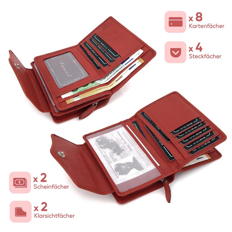 ekavale Women's Wallet with Push Button Flap RFID Soft Leather,