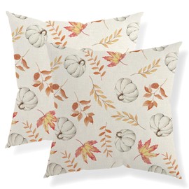 QANOK Fall Pillow Covers 18x18 Set of 2, Fall Decor Maple Leaf and Pumpkin Throw Pillows Seasonal Outdoor Autumn Thanksgiving Decorative Cushion Case Fall Decorations for Home Couch Sofa