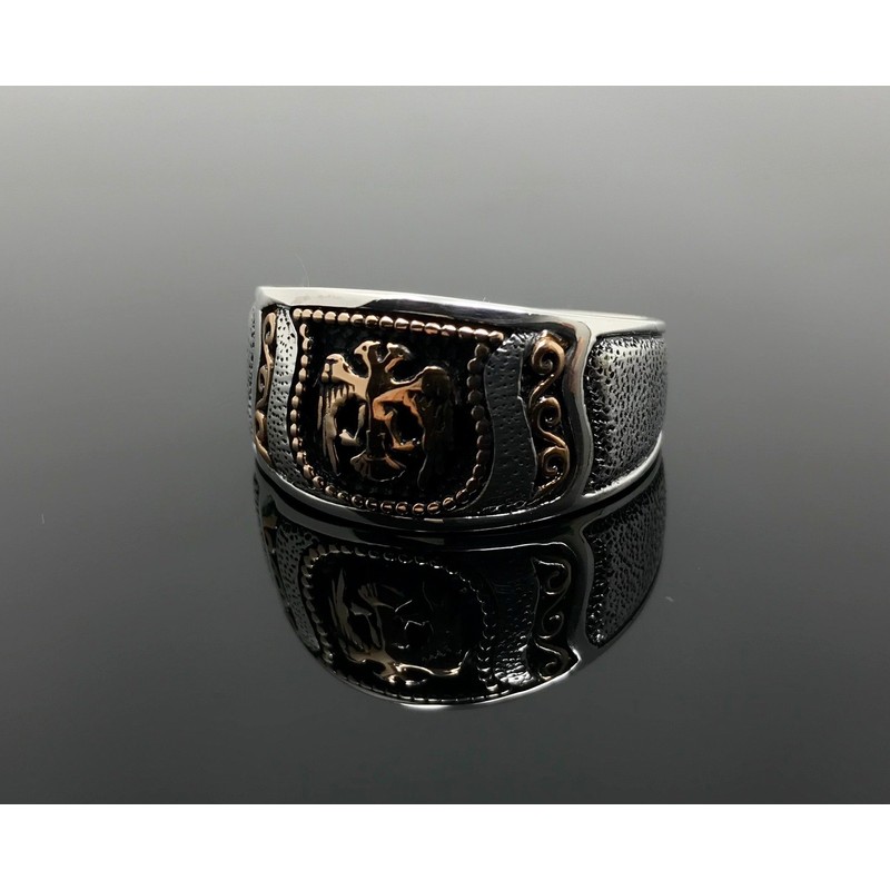 925 Sterling Silver w/Filigree & Double Headed Eagle Men's Ring