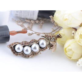 Alilang Golden Tone Bronze Topaz Rhinestone Four Faux Pearl Peas in a Pod Fashion Brooch