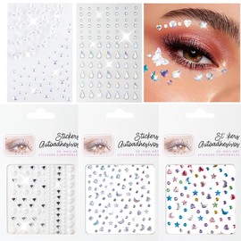 HASTHIP® Pegatinas de Gemas Faciales Adhesivas para Niñas y Mujeres, Joyas de Maquillaje para Ojos y Cara, Decoraciones para Festivales, Fiestas y Car
