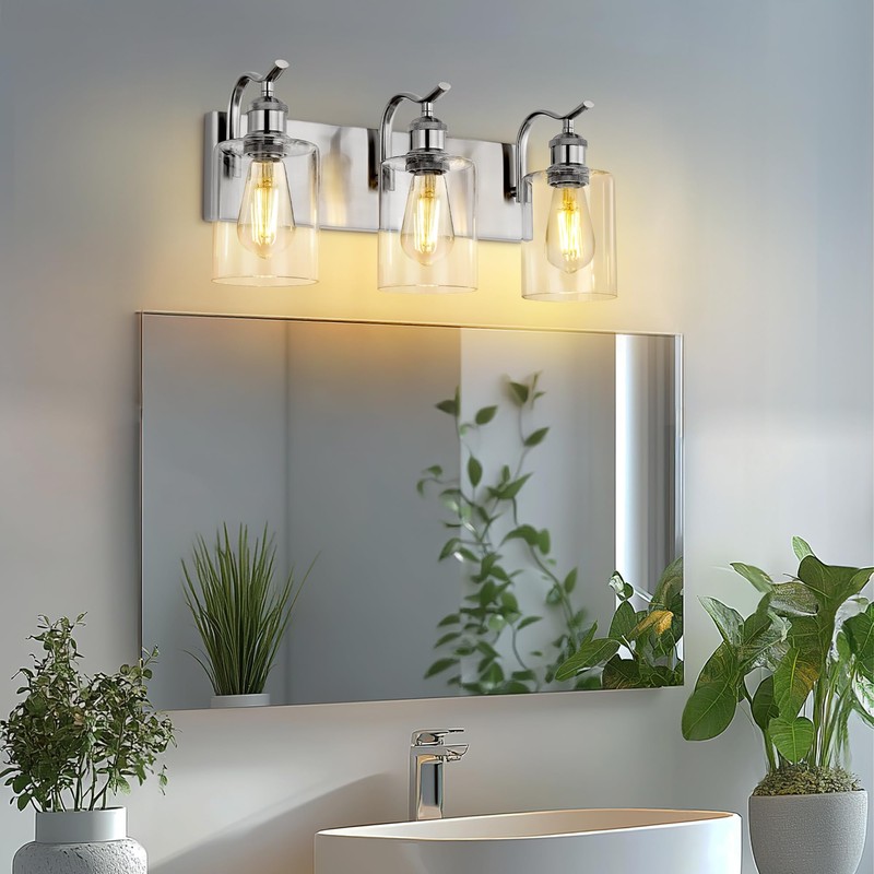 JAZAVA 3-Light Bathroom Vanity Light, Brushed Nickel Wall Sconce, Modern