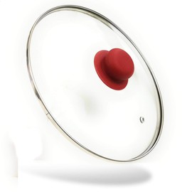 Kerafactum Pan Lid Glass Lid Universal Lid for Pots and Pans Hardened Quality Glass Cooking Lid with Steam Control Glass Lid Stainless Steel Rim Pots & Pans Handle Red 16 cm