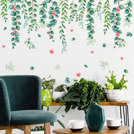 ZARROUEA DIY Wall Stickers Nordic Butterfly Flowers Green Rattan Leaves Wallpaper House Plants Vines Hanging Orchids Green Plants Room Wall Stickers Living Room Wall Stickers Wall Stickers Decoration
