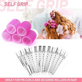 24PCS Super Jumbo Hair Rollers Self Grip Hair curlers, with clipHair Curlers Sets, No Heating Jumbo Curler 12PCS and 12PCS sSainless Steel Duck Beak Clips for Long, Medium, Short, Thick, Thin Hair