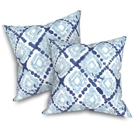 Melody Elephant Outdoor Throw Pillows 16x16 Inch, Water Repellent Patio Pillows with Inners Set of 2, Outdoor Pillows for Patio Furniture Home Garden, Boho Geometry Blue