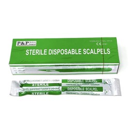Disposable Scalpels Sterile Surgical Blade Size 21 Stainless Steel with Plastic Handle & Metric Line Individually Foil Wrapped Box of 30