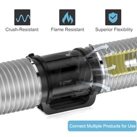Hon&Guan 4'' Insulated Flexible Duct - 8 FT Noise Reducer Hose, Insulated Duct for Exhaust Fan Ductwork Insulation, Heating & Cooling HVAC Ventilation with 2 Clamps, Grey