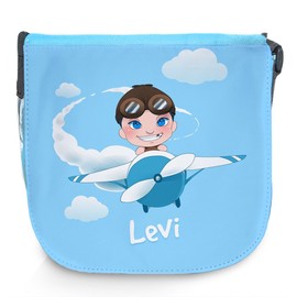 Children Shoulder Bag with name Levi and Motif with Pilot and Plane Shoulder Bag for Boys