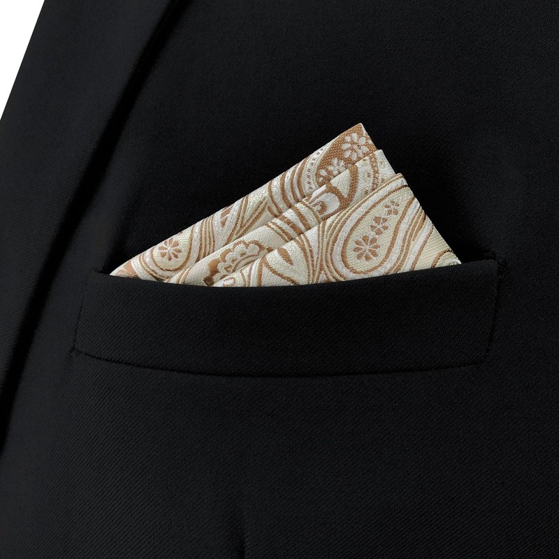 SHLAX&WING Silver Khaki Paisley Mens Pocket Square Hanky Silk New