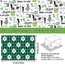 12 Sheets Golf Wrapping Paper for Men Boys - Modern Sports Golfing Gift Wrap with Champions Golfball Pattern, Perfect for Birthday, Parties, Team Celebration - 19.7" x 27.6"