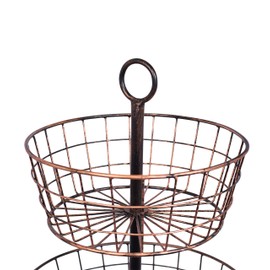 BirdRock Home 3 Tier Wire Fruit Basket Bowl - Round Metal Standing Storage Baskets - Vegetable Garlic Caddy Stand for Kitchen Counter - Freestanding Rustic Decorative Farmhouse Décor