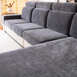 WEYOND Soft Chenille Sofa Armrest Covers, Stretch Non-Slip Arm Covers for Couch Sofa Chair, Furniture Protector for Sectional & L-Shaped Sofas (2 Pieces, Dark Grey)