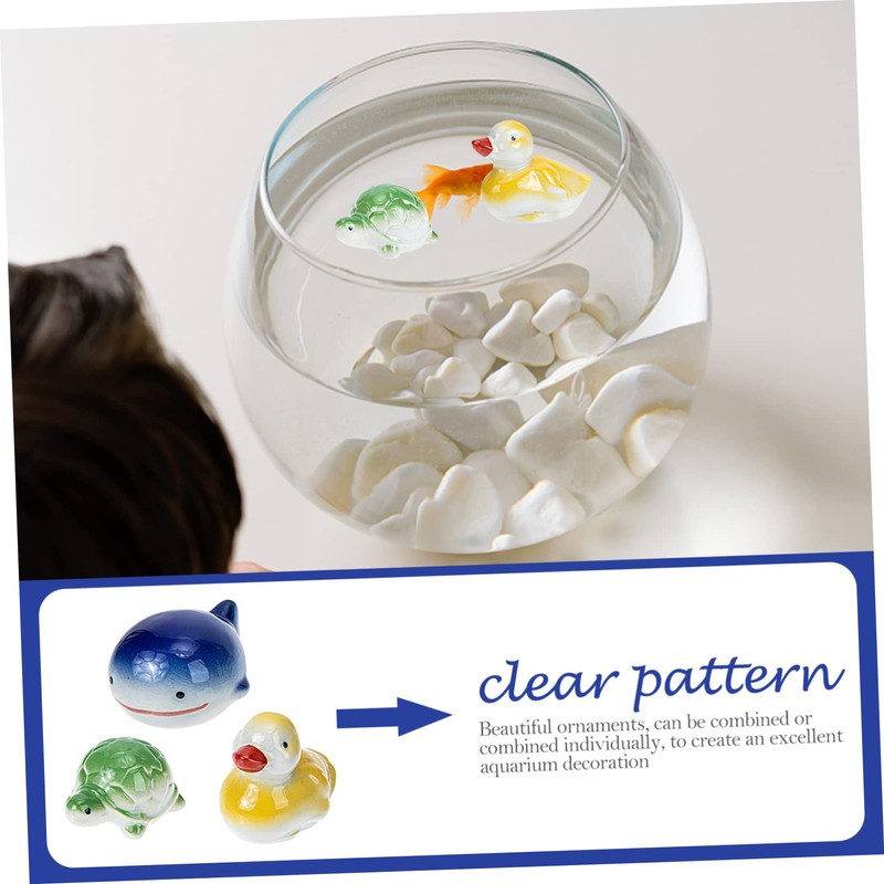 Kisangel 3pcs Ceramic Floating Fish Tank Ornament Hand-Painted Aquarium Decor