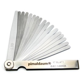 PIMALDAUM® Feeler gauge according to DIN 2275, manganese steel for easy and precise measurement and testing of gap widths, thicknesses and distances / gaps (metal, 17 blades)