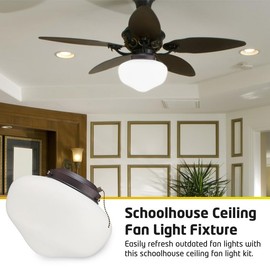 Ciata Schoolhouse Ceiling Fan Light Fixture Kit with White, Round Opal Glass Shade, Oil Rubbed Bronze Finish, Energy Efficient LED Bulb for Living Room or Bedroom