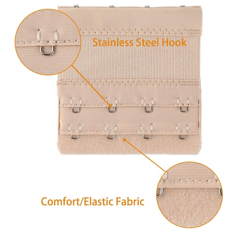 INF Bra Extender, 3 Pieces, Bra Extender, 2 Rows, Beige/Black/White,