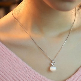 YTDYTD Cat Eye Stone Apple Pendant Necklace Pink White Gold Plated Chains