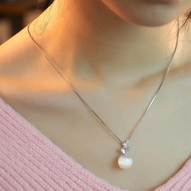 YTDYTD Cat Eye Stone Apple Pendant Necklace Pink White Gold