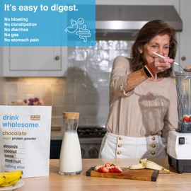 drink wholesome Vegan Chocolate Almond Protein Powder for Sensitive Stomachs | Minimally Processed, Whole-Food Protein | Additive-Free, Dairy-Free, Gluten-Free | Low Sodium