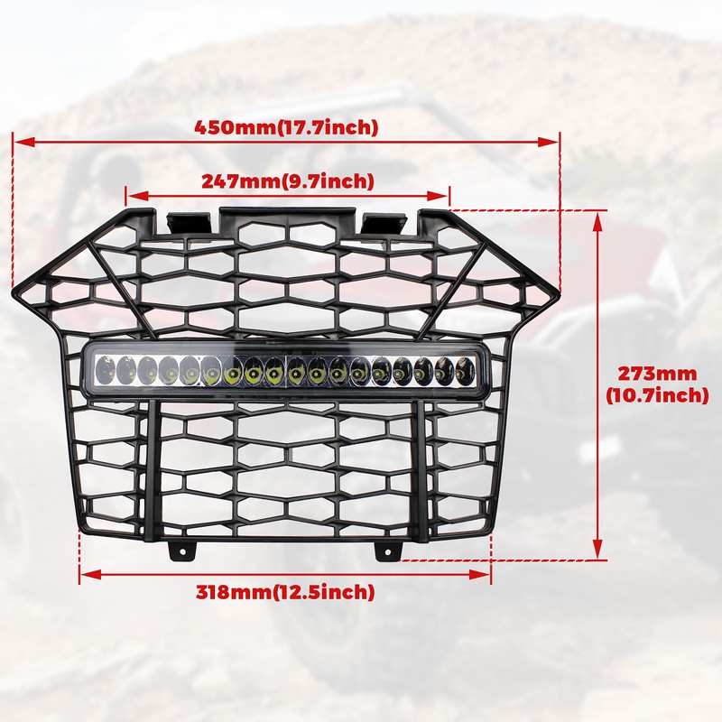 SAUTVS Front Mesh Grill with LED Light Bar for RZR