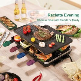 IPOW 4er-Set Quadratische Raclette-Pfännchen mit Farbcodierten Griffen + Holzspatel – Super Antihaft, 18,35x9,23 cm, Ideal für Käse/Eier/Fleisch