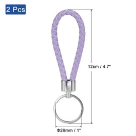 PATIKIL Braided Leather Keychain, 2 Pack PU Key Ring Woven Decoration Lanyard Strap for Bag Wallet, Light Purple