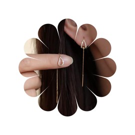 Xmsrn Vintage Crystal Triangle Threader Earrings Rhinestone Triangle Stud Earrings Long Chain Tassel Dangle Earrings Gold Bar Pull Through Earrings Jewelry for Women and Girls