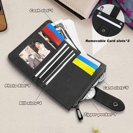 AdiStylinno Women's Purse, PU Leather Bifold Women's Wallet Multifunctional Purse with Zip Coin Pocket, Compact Credit Card Wallet with Card Slots and ID Window, black, Modern